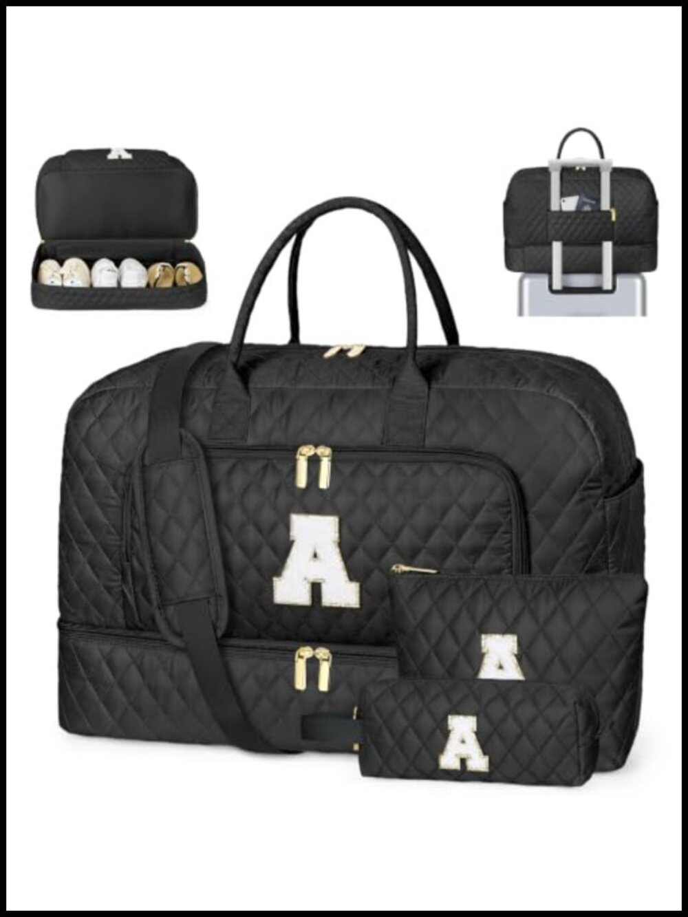 Initial Monogram Weekender Bag with Shoe Compartment - 3 Piece Travel Set